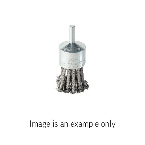 End Brush Twist Knot High Carbon Steel 0.35mm Wire x 20mm Dia x 6mm Shank Carded